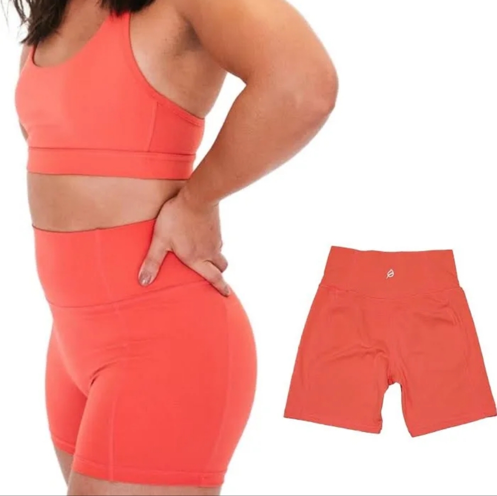 P'TULA Women's Yvette Shorts Coral Athletic Biker Shorts 6 Inch